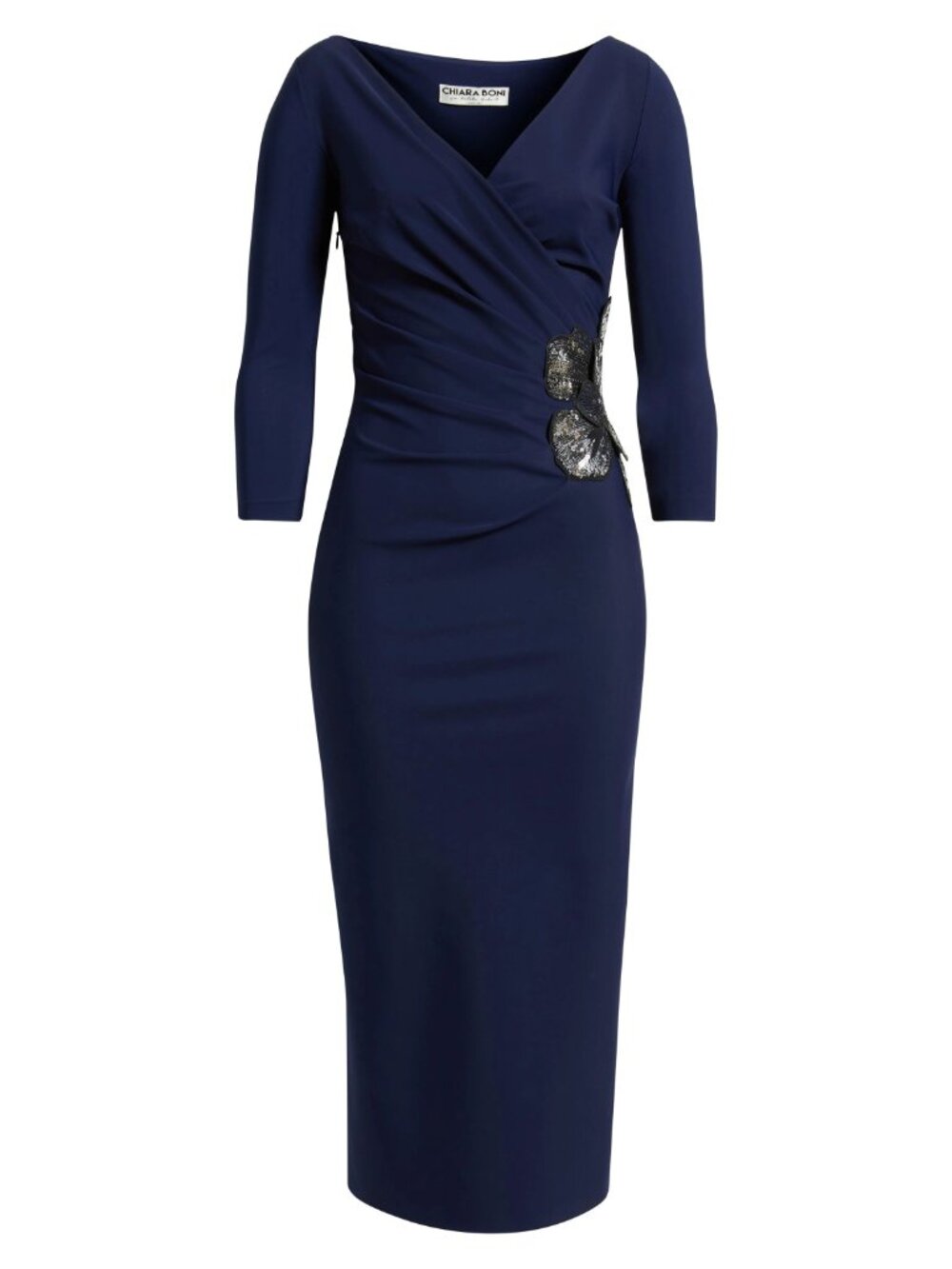 🆕CHIARA BONI Onori Sequin Applique Midi Dress 6 Navy Blue - Picture 6 of 13